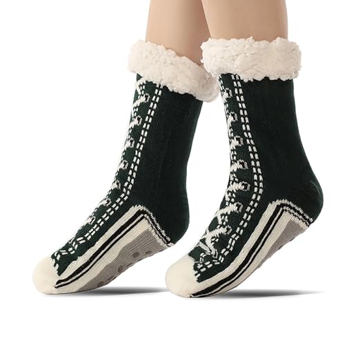 Kuschelsocken Damen Stoppersocken Warme Rutschsichere Hausschuhe Dicke Socken Winter Hüttensocken Geschenk Flauschig Weihnachtssocken (Green, One Size) von DACONGMING