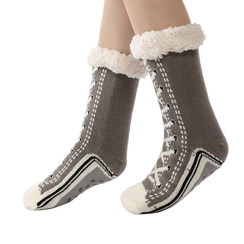Kuschelsocken Damen Stoppersocken Warme Rutschsichere Hausschuhe Dicke Socken Winter Hüttensocken Geschenk Flauschig Weihnachtssocken (Grey, One Size) von DACONGMING