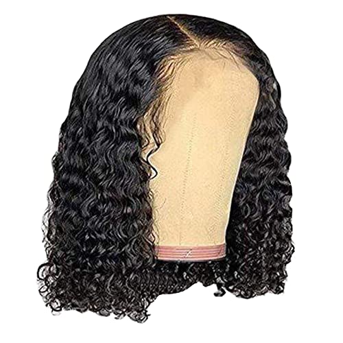 Perücke Damen Perrücke Frauen Kurz Perücken Schwarz Locken Wig mit Haarnetz Kurzhaarperücke Damen Hippie Perücke Damen für Karneval Cosplay Party Schwarze Perücke (Black, One Size) von DACONGMING