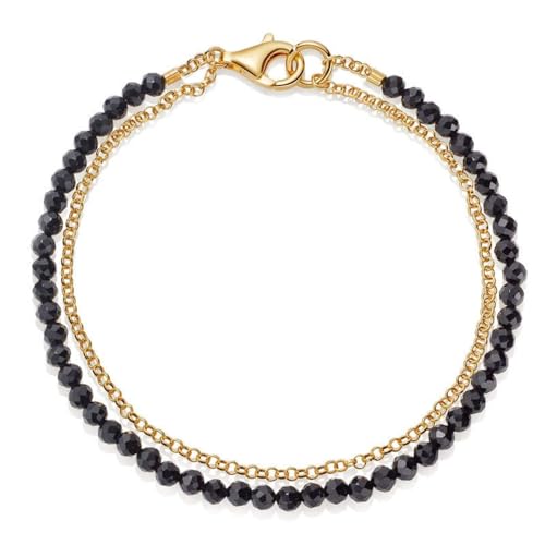 Armbänder Für Damen Und Herren – 3 Mm Natürliches Schwarzes Facettiertes Kristallarmband, Goldkette, Gewebtes Armband, 19 Cm Perlen, Boho-Freundschaftsschmuck Für Männer, Frauen, Schmuck, Mäd von DACRWEKZ