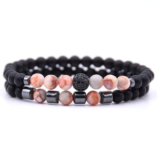 Armbänder Für Damen Und Herren – 6 Mm Armband Aus Natürlichen Roten Gestreiften Steinperlen, Mehrschichtiges Schwarzes Gallenstein-Armband Für Damen, Schönes Stretch-Armband Für Herren, Damen von DACRWEKZ