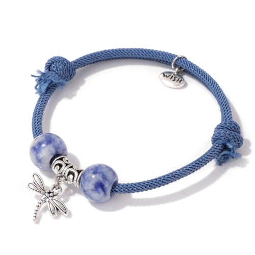 Armbänder Für Damen Und Herren – Blau Gestreifte Achat-Schnur-Wickelarmbänder, Handgefertigt, Silberner Libellen-Anhänger, Verstellbares Geflochtenes Strandarmband, Sommer-Strandschmuck Für Fr von DACRWEKZ