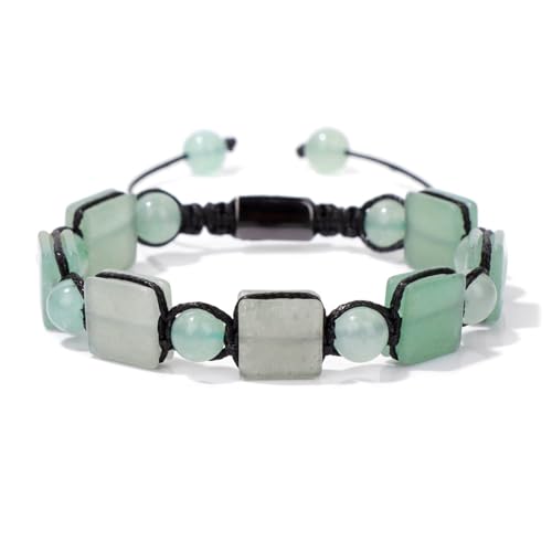 Armbänder Für Damen Und Herren – Natürliches Grünes Aventurin-Jade-Perlenarmband, Rechteckige Armbänder Aus Naturstein, Handgefertigt, Verstellbar, Geflochtene Perlen, Armband Für Herren, Dam von DACRWEKZ