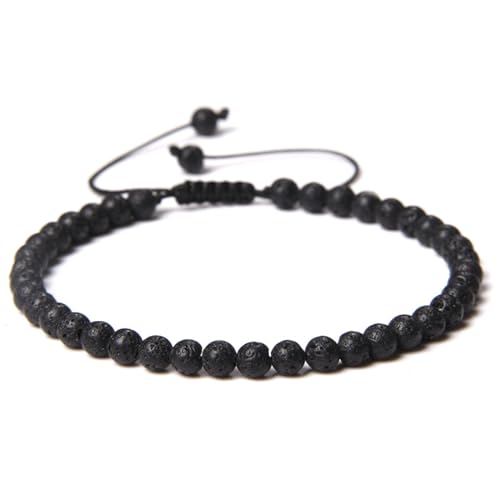 Armbänder Für Damen Und Herren – Schwarze Vulkansteinperlen. Armband 4 Mm, Feine Perlen, Natursteinperlen. Armband. Handgewebte, Verstellbare Armbänder Für Damen. Neuartiger Schmuck, Wie Abgebi von DACRWEKZ