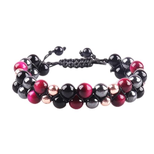 Armbänder Für Damen Und Herren – Wickelarmbänder Aus Natürlichem Rosa Tigerauge-Stein, Handgefertigt, Verstellbar, Geflochtenes Schwarzes Gallenstein-Armband, Sommer-Strand-Schmuck Für Damen U von DACRWEKZ