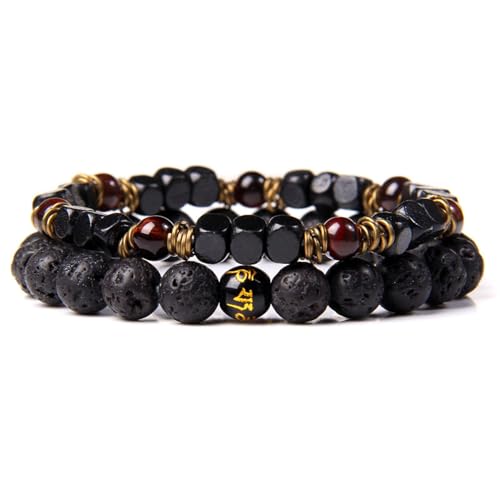 Armband Aus Natürlichen Gemston-Perlen Für Damen, 8 Mm, Natürliches Speckstein-Armband, Schwarzes Vulkanstein-Armband, Mehrschichtiges, Dehnbares Armband Für Damen, Mädchen, Herren, Wie Abgebil von DACRWEKZ