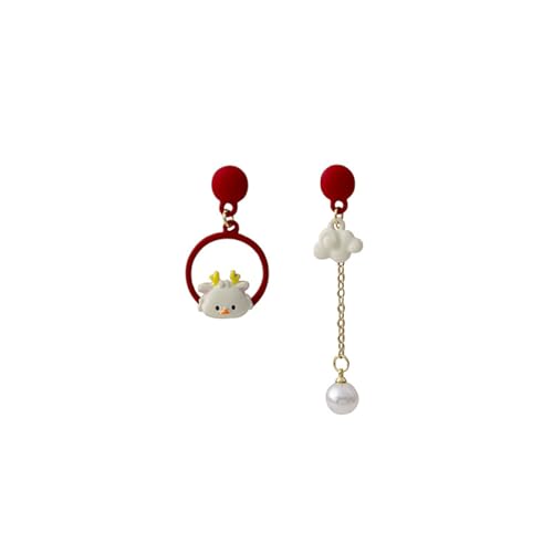 Asymmetrische Ohrringe Für Frauen – Rote Geometrische Creolen, Asymmetrische Süße Cartoon-Wolken, Goldene Kette, Quasten-Ohrringe Für Frauen Und Mädchen, Party-Schmuck, Wie Abgebildet, Einheit von DACRWEKZ