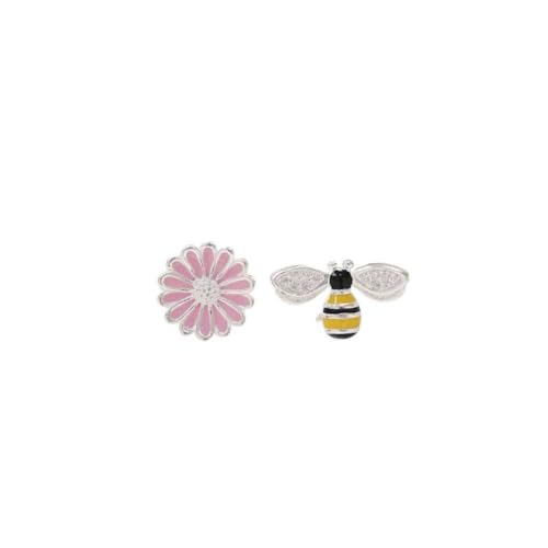 Asymmetrische Ohrringe – Niedliche Rosafarbene Blumen-Ohrstecker, Asymmetrische Biene, Modische Einfache Ohrstecker Für Mädchen Und Damen, Origineller Schmuck, Muttertagsgeschenke Für Mütter, W von DACRWEKZ