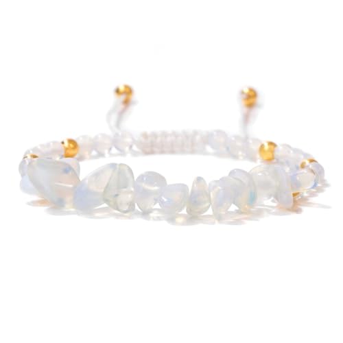 DACRWEKZ Armbänder Für Damen Und Herren – Unregelmäßiges Weißes, Transparentes Kristall-Armband, Verstellbares Handgeflochtenes Weißes Quastenseil, Natürliches Edelstein-Perlen-Armband Für Damen Und von DACRWEKZ