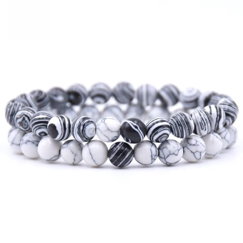 DACRWEKZ Armband Aus Natürlichen Gemston-Perlen Für Damen, 8 Mm, Natürliches Schwarzes Und Weißes Malachit-Perlen-Armband, Weiß-Türkisfarbene Armbänder, Mehrschichtiges, Dehnbares Armband Für Damen U von DACRWEKZ