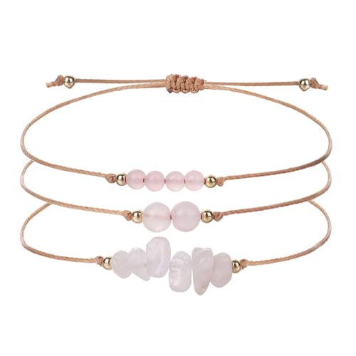 DACRWEKZ Damen-Armbänder – Wickelarmbänder, Handgefertigt, Verstellbar, Natürliche Rosa Kristallperlen, Geflochtenes Strand-Armband, Unregelmäßiger Kies-Schmuck Für Frauen Und Mädchen, Party-Schmuck, von DACRWEKZ