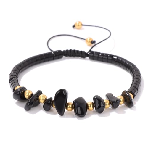 DACRWEKZ Damen-Yoga-Armband – 4 Mm Natürliches Schwarzes Achat-Perlen-Quasten-Armband, Natürliches Edelsteinperlen-Armband, Verstellbares Geflochtenes, Unregelmäßiges Natürliches Kies-Armband Für Män von DACRWEKZ