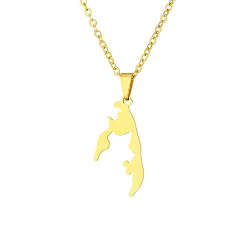 DACRWEKZ Halskette Mit Karte Von Tamil Eelam, Anhänger Mit Ethnischem Muster, Klassischer Hip-Hop-Schmuck Für Frauen Und Männer, Trend-Party-Geschenk, Modeschmuck, Anhänger, Gelb, 50 Cm von DACRWEKZ