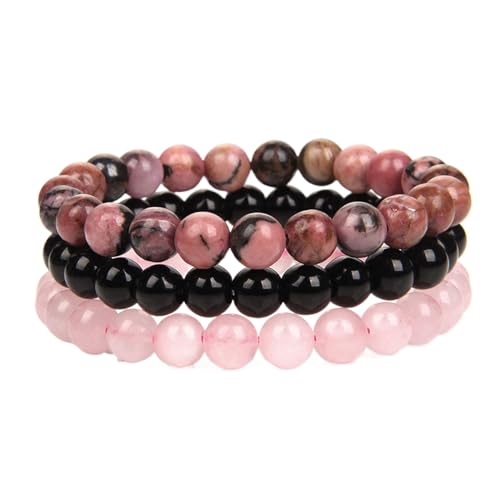 Damen-Yoga-Armband – 8 Mm Natürliches Rosa Kristallperlen-Armband, Natürliches Edelsteinperlen-Armband, Mehrschichtiges, Glänzendes Schwarzes Naturstein-Armband Für Männer, Frauen, Mädchen, S von DACRWEKZ