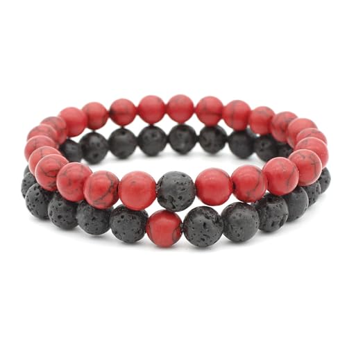 Edelstein-Perlen-Armband – 8 Mm Natürliche Schwarze Vulkanstein-Perlen-Armbänder, Rote Achat-Perlen-Armbänder Für Paare, Mehrschichtige Stretch-Perlen-Armbänder Für Damen Und Herren, Wie Abge Edelstein-Perlen-Armband – 8 Mm Natürliche Schwarze Vulkanstein-Perlen-Armbänder, Rote Achat-Perlen-Armbänder Für Paare, Mehrschichtige Stretch-Perlen-Armbänder Für Damen Und Herren, Wie Abge von DACRWEKZ