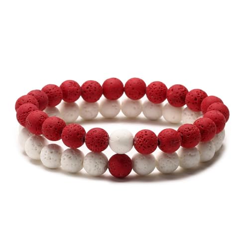 Handgefertigtes Perlenarmband – 8 Mm Rotes Weißes Perlenarmband Aus Vulkanischem Stein, Mehrschichtiges Stretch-Armband Für Damen, Herren, Ihn, Freund, Ehemann, Neuheitsschmuck – Wie Abgebildet von DACRWEKZ