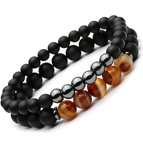 Natürliches Edelsteinperlen-Armband – 8 Mm Natürliches Braun Gestreiftes Steinperlen-Armband, Mehrschichtiges Schwarzes, Glattes Stein-Stretch-Armband Für Damen, Mädchen, Herren, Party-Schmuck, von DACRWEKZ