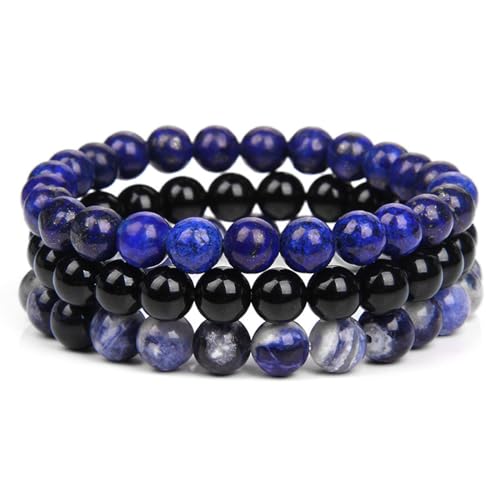 Natürliches Edelsteinperlen-Armband – 8 Mm Natürliches Lapislazuli-Steinperlen-Armband, Mehrschichtiges, Blau Gestreiftes Stein-Stretch-Armband Für Damen, Mädchen, Herren, Partyschmuck, Valenti von DACRWEKZ