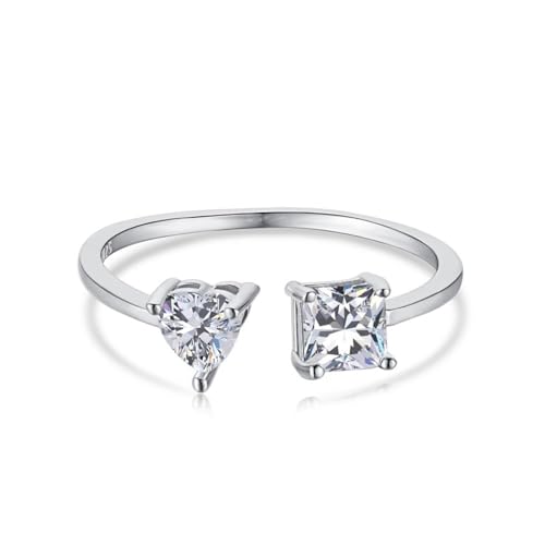 Offene Ringe Für Mädchen – S925 Herzförmige Quadratische Zirkon-Ringe Für Frauen, Jahrestag, Einfache Rechteckige Diamant-Verstellbare Ringe Für Frauen, Party-Schmuck, Geschenk, Wie Abgebildet von DACRWEKZ