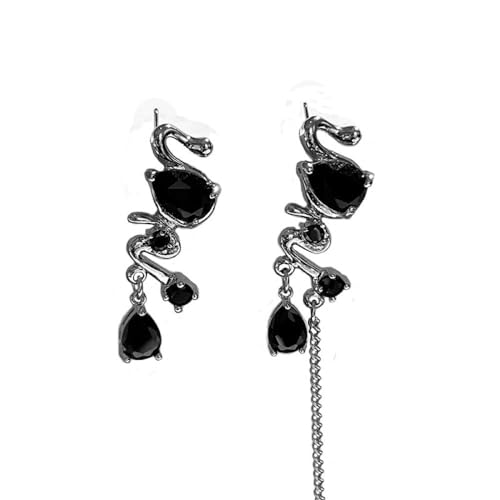 Ohrstecker Für Frauen – Asymmetrische Schwarze Strass-Ohrringe, Modische Retro-Ohrringe Mit Gedrehter Kette Und Quasten Für Frauen, Geburtstag, Valentinstag, Jahrestag, Wie Abgebildet, Einheitsgr von DACRWEKZ