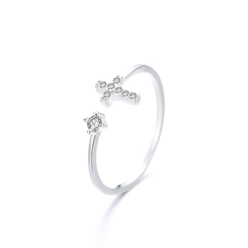 Ringe Für Damen – S925-Kreuz, Besetzt Mit Diamanten, Offene Ringe, Einfache Und Elegante Ringe, Verstellbare Paare, Daumen-Finger-Damenringe Für Frauen, Geburtstag, Wie Abgebildet, Verstellbar von DACRWEKZ