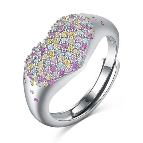 S925 Verstellbare Herzförmige Farbige Zirkon-Ringe. Stilvolle Und Elegante Strass-Ringe, Schmuck Für Frauen Und Mädchen, Schicke Geschenke Für Mutter, Freundinnen, Schwester, Valentinstag, Jahre von DACRWEKZ