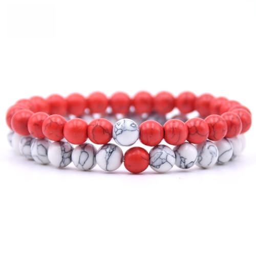 Steinarmbänder Für Mädchen Und Jungen – 8 Mm Natürliches Rotes Türkisstein-Armband, Mehrschichtiges Weißes Türkis-Armband Für Damen, Schönes Stretch-Armband Für Damen, Mädchen, Herren, P von DACRWEKZ