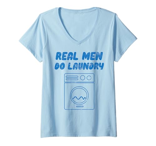 Damen Echte Männer waschen, lustiges Vintage-Retro-Stay Home Dad Life T-Shirt mit V-Ausschnitt von DAD LIFE Stay At Home Hero