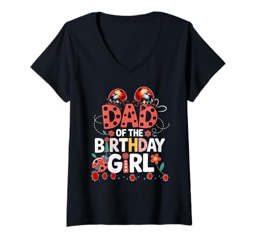 Damen Liebenswerter Marienkäfer für Familien, Marienkäfer, für Damen T-Shirt mit V-Ausschnitt von DAD OF THE BIRTHDAY GIRL Ladybug