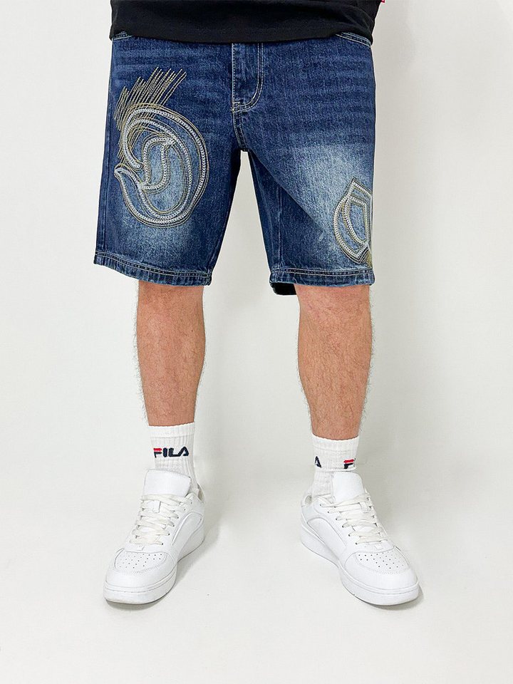 DADA Supreme Jeansshorts Stilvolle Baggy Loose Fit Denim Hose mit Logo Stickerei Goth Logo Bermuda von DADA Supreme