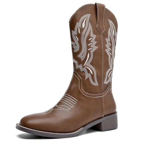 DADAWEN Cowboystiefel Damen Westernstiefel Mädchen Herbststiefel,Braun,38 EU von DADAWEN