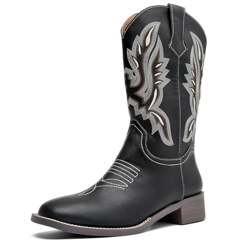 DADAWEN Cowboystiefel Damen Westernstiefel Mädchen Herbststiefel,Schwarz,43 EU von DADAWEN