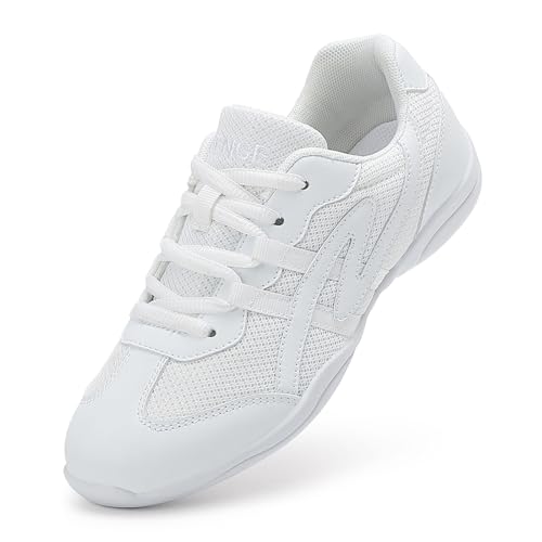 DADAWEN Damen Cheerleading Schuhe Mädchen Tanz Yoga Training Atmungsaktive Turnschuhe Tennis Wanderschuhe,Weiß B,35 EU von DADAWEN