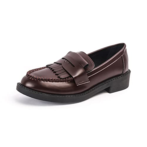 DADAWEN Damen Halbschuhe Uniformschuhe Kleid Schuhe Klassiker Oxfords,Braun,42 EU von DADAWEN