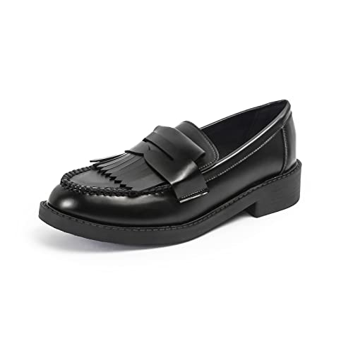 DADAWEN Damen Halbschuhe Uniformschuhe Kleid Schuhe Klassiker Oxfords,Schwarz,43 EU von DADAWEN