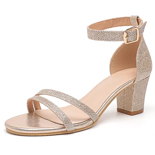 DADAWEN Damen Sandalen mit Absatz Hochzeit Abend Plateau Kleid Schuhe,Gold,40 EU von DADAWEN