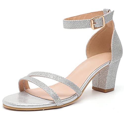 DADAWEN Damen Sandalen mit Absatz Hochzeit Abend Plateau Kleid Schuhe,Silber,37 EU von DADAWEN