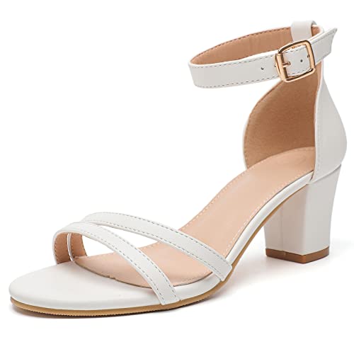 DADAWEN Damen Sandalen mit Absatz Hochzeit Abend Plateau Kleid Schuhe,Weiß,39 EU von DADAWEN