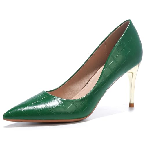 DADAWEN Damen Slip-On Stiletto Pumps Party Anzugschuhe Bequem Arbeit Hochzeit High Heels,Grün,40.5 EU von DADAWEN