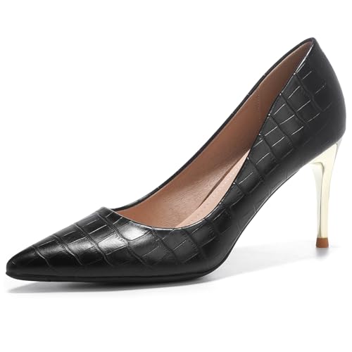 DADAWEN Damen Slip-On Stiletto Pumps Party Anzugschuhe Bequem Arbeit Hochzeit High Heels,Schwarz,37 EU von DADAWEN