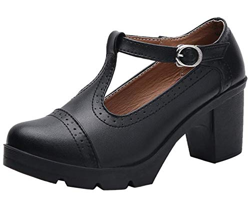 DADAWEN Damen T-Strap Plateau Blockabsatz Oxfords Mary Jane Pumps Klassiker Kleid Schuhe von DADAWEN