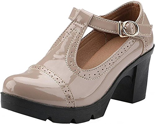 DADAWEN Damen T-Strap Plateau Blockabsatz Schuhe Mary Jane Oxfords Kleid Schuhe,Aprikose,41 EU von DADAWEN