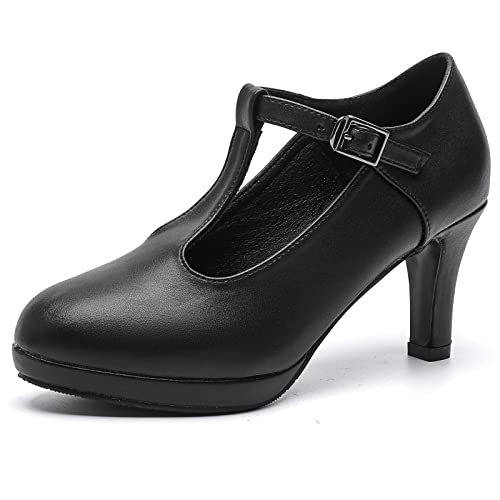 DADAWEN Damen T-Strap Pumps High Heels Plateau Kleid Schuhe,Schwarz,35 EU von DADAWEN