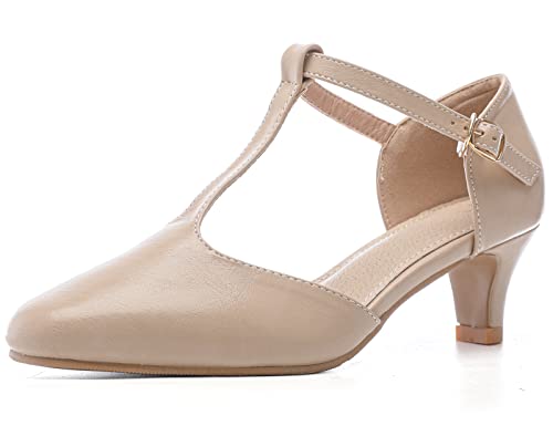 DADAWEN Damen T-Strap Pumps Sandalen Hochzeitsschuhe,Herstellergröße 230,Nude,36 EU von DADAWEN