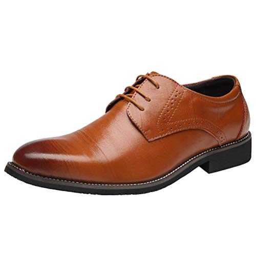 DADAWEN Herren Hochzeitsschuhe Schnürhalbschuhe Businessschuhe Leder Anzugschuhe, Hellbraun, 40 EU von DADAWEN