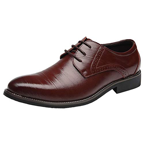 DADAWEN Herren Hochzeitsschuhe Schnürhalbschuhe Businessschuhe Leder Anzugschuhe,Herstellergröße 270 MM,Braun,44 EU von DADAWEN