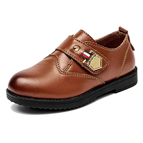 DADAWEN Jungen Anzugschuhe Klettverschluss Halbschuhe Schule Uniformschuhe,Braun,26 EU von DADAWEN