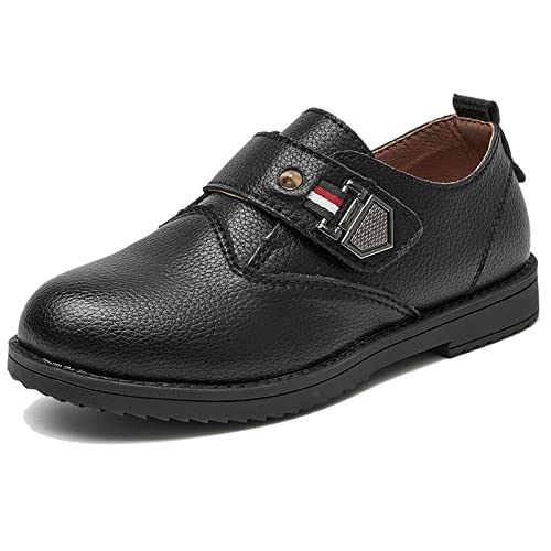 DADAWEN Jungen Anzugschuhe Klettverschluss Halbschuhe Schule Uniformschuhe,Schwarz,26 EU von DADAWEN