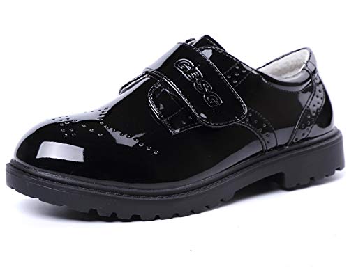 DADAWEN Jungen Anzugschuhe Schule Uniformschuhe Party Hochzeitsschuhe Wasserdicht Lack Halbschuhe,Schwarz,27 EU von DADAWEN