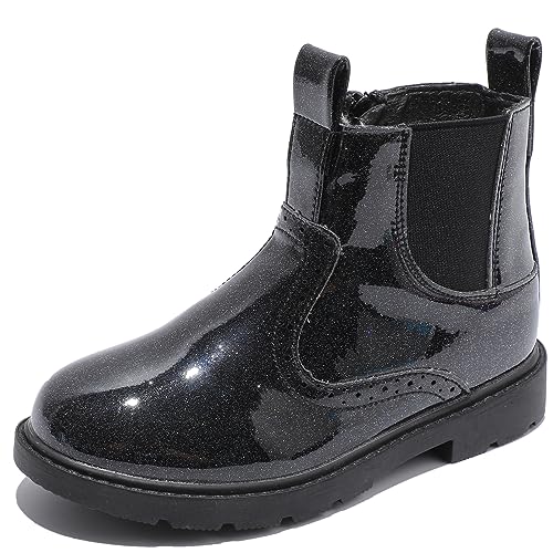 DADAWEN Jungen Chelsea Boots Winterstiefel Mädchen Stiefeletten,Schwarz D,28 EU von DADAWEN